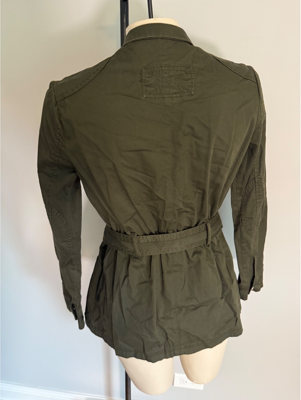 White House Black Market Olive Green Belted Utility Jacket Size 0 - Picture 5 of 14